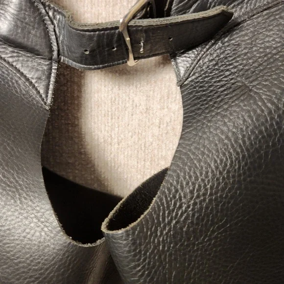 Black Leather Motorcycle Biker Chaps Protective Riding Gear Western Wear - Picture 3 of 7